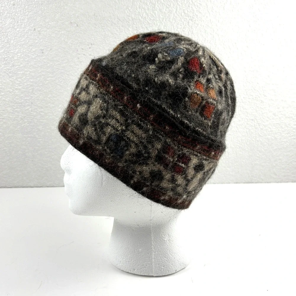 Unbranded Beanie Hat Unisex OS Brown Gray Fair Isle Wool Blend Knit